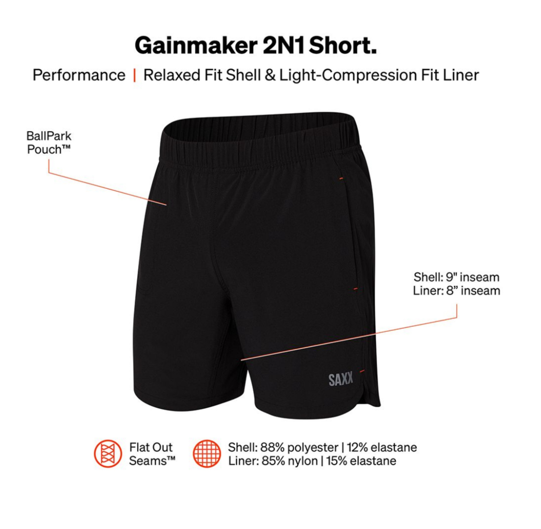 M SAXX Gainmaker 9" 2N1 shorts