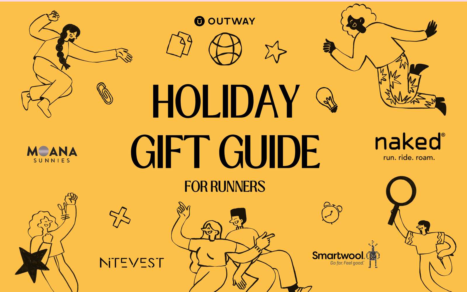 Image of drawn characters with a writing saying holiday gift guide