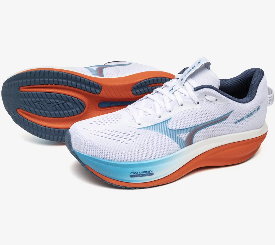 M Mizuno Wave Rider 30 White Blue Jewel