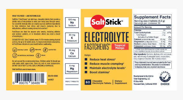 Saltstick Fastchews Bottle - Tropical Mango Supplement Facts